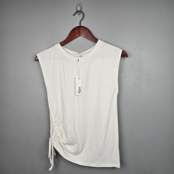 glam Tops - GLAM Soft Sleeveless Side Ruched Cut-Out  Blouse Off White Womens Size L